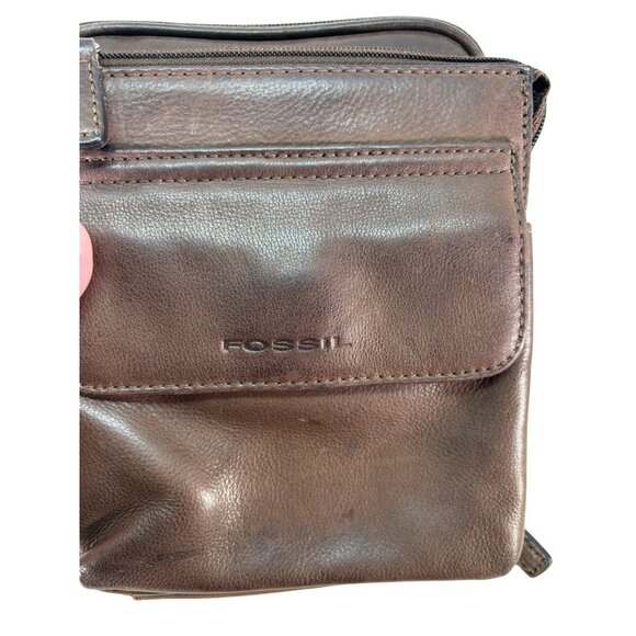 Vintage Fossil Pebbled Brown Leather Crossbody Bag - Picture 10 of 16